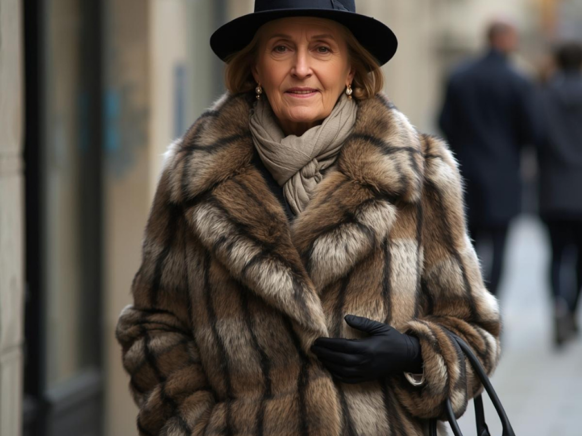 Bundát viselő középkorú nő kalappal a fején